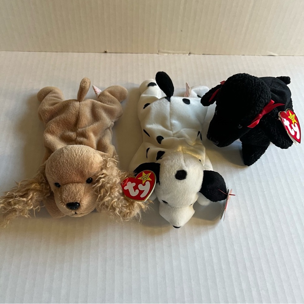 3 TY Beanie Babies Dogs Dottie Spunky GiGi